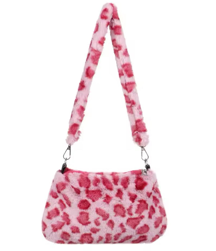 Fluffy Animal Print Shoulder Bag
