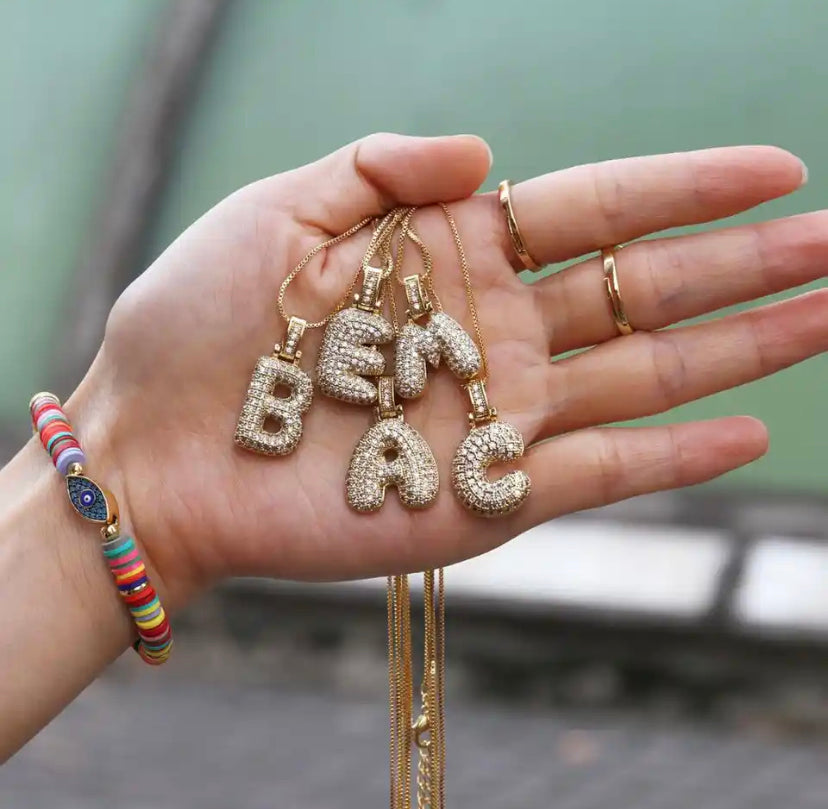 Sparkly Bubble Letter Initial Pendant Necklace