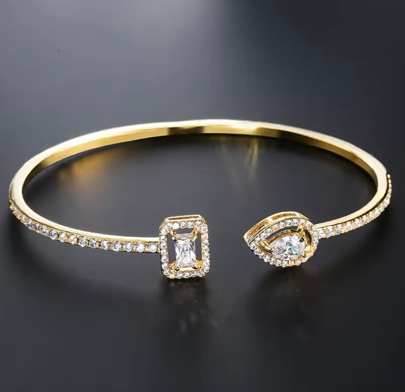 Sparkly Gemstone Geometric Cuff Bangle Bracelet