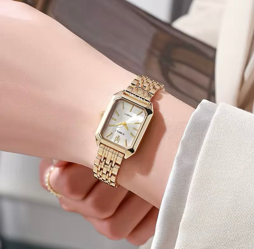 Gold & Silver Square Face Quartz Watch