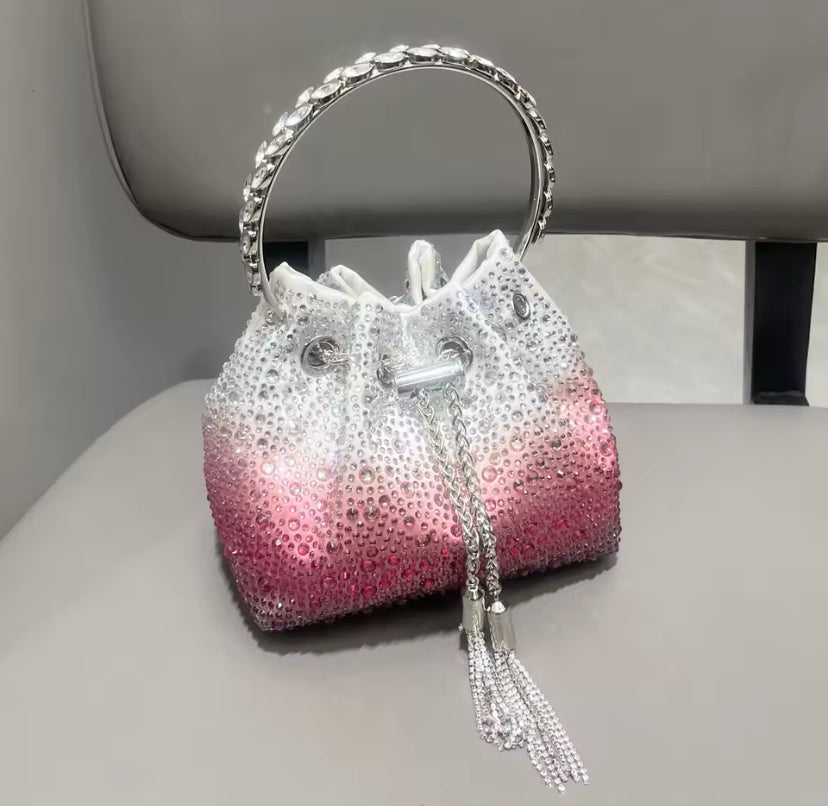 Water Droplets Effect Sparkly Tie Up Handbag
