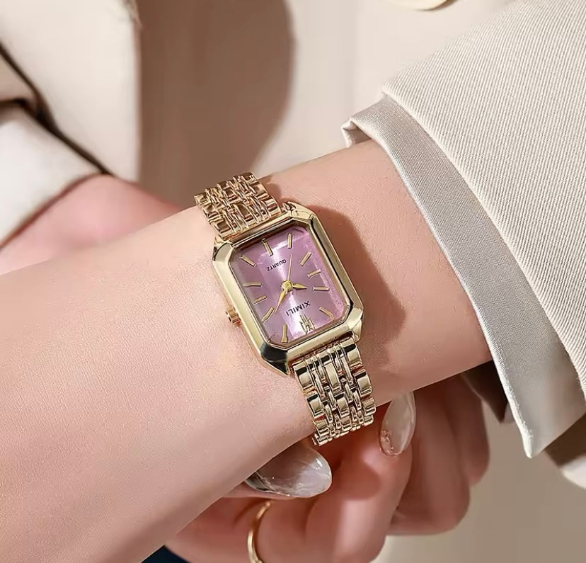 Gold & Silver Square Face Quartz Watch