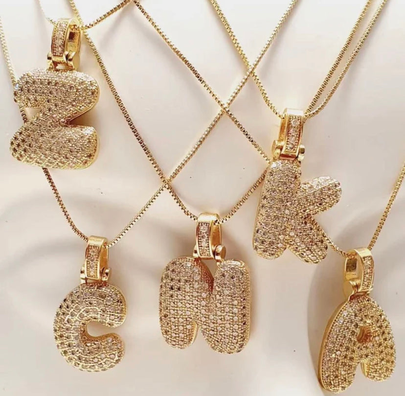 Sparkly Bubble Letter Initial Pendant Necklace