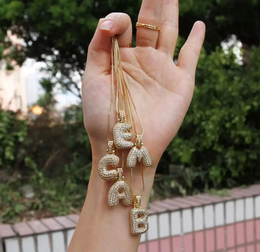 Sparkly Bubble Letter Initial Pendant Necklace