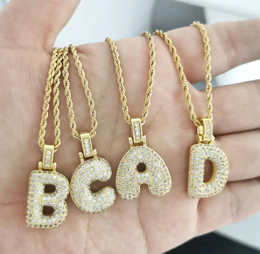 Sparkly Bubble Letter Initial Pendant Necklace