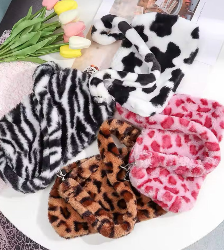 Fluffy Animal Print Shoulder Bag