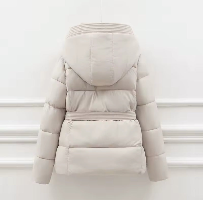 Hooded Tie Up Waist Puffer Jacket