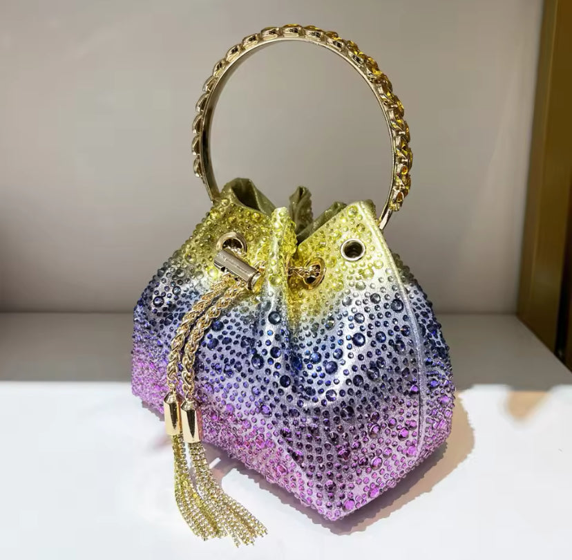 Water Droplets Effect Sparkly Tie Up Handbag
