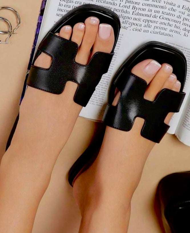 Open Toe Sliders Slip On Flat Shoes