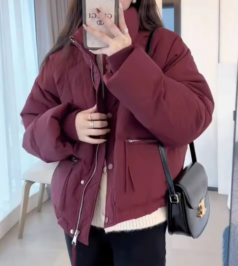 Collared Zip Up Puffer Jacket