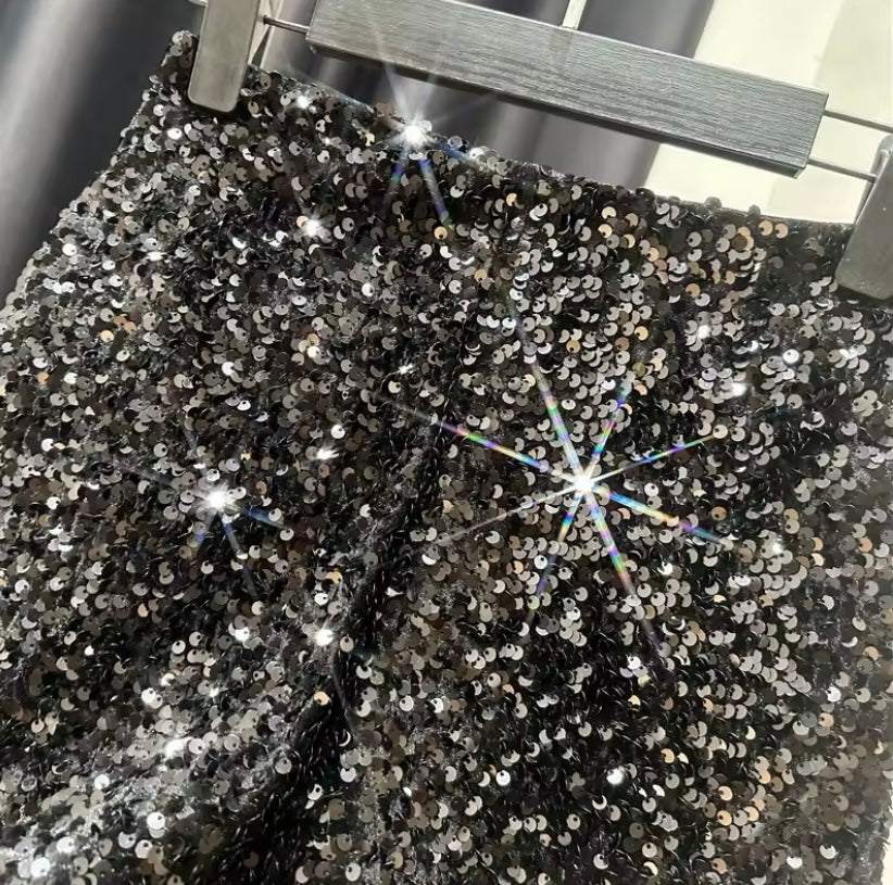 Sparkly Sequin Zip Up Mini Shorts