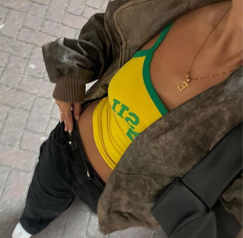 Brasil Top Cropped Printed Vest Top