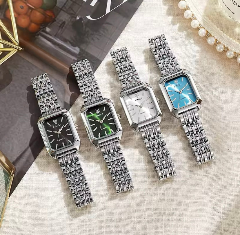 Gold & Silver Square Face Quartz Watch