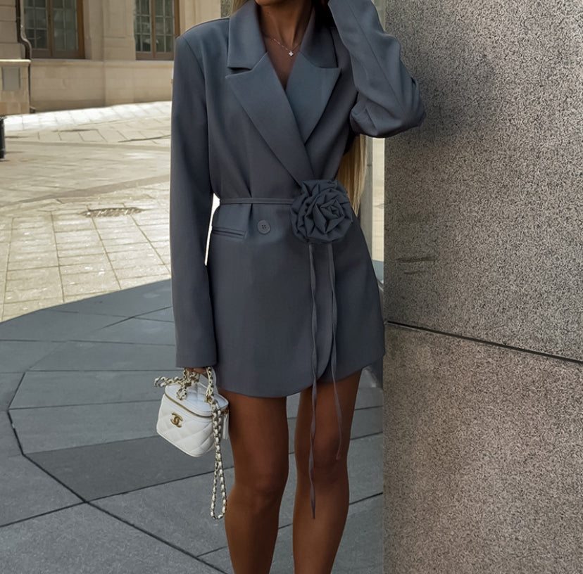 Flower Detail Belt Blazer