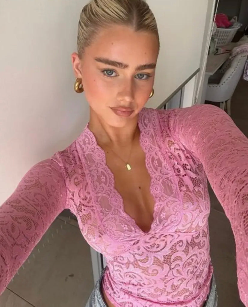 Lace Mesh Long Sleeve Top