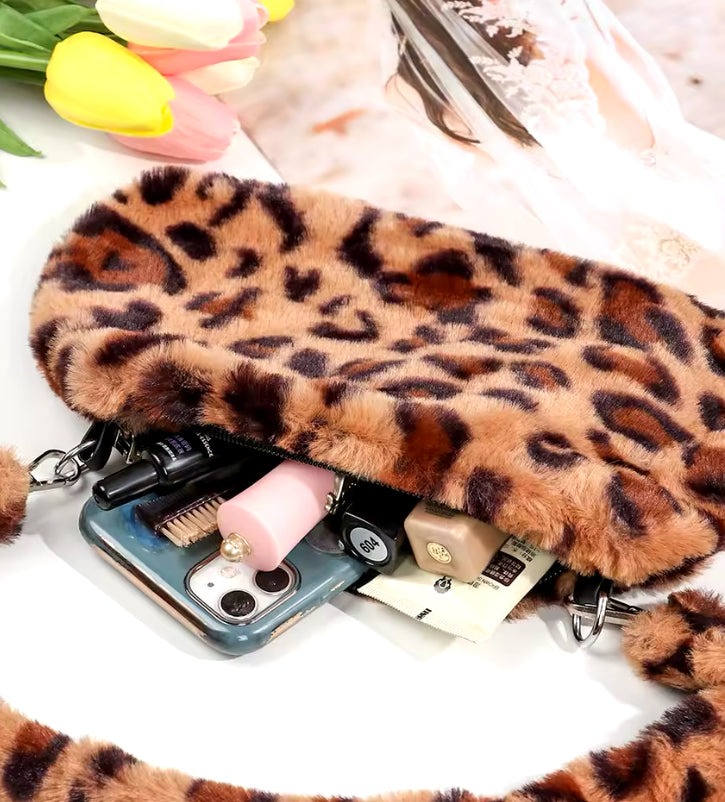 Fluffy Animal Print Shoulder Bag