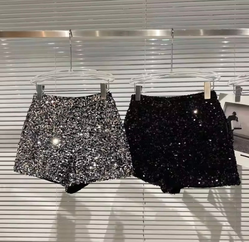 Sparkly Sequin Zip Up Mini Shorts