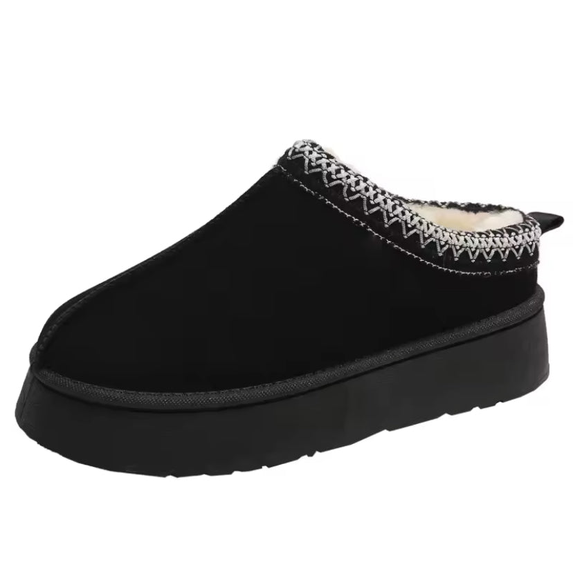 Fur Lined Suede Low Top Slip On Winter Boots