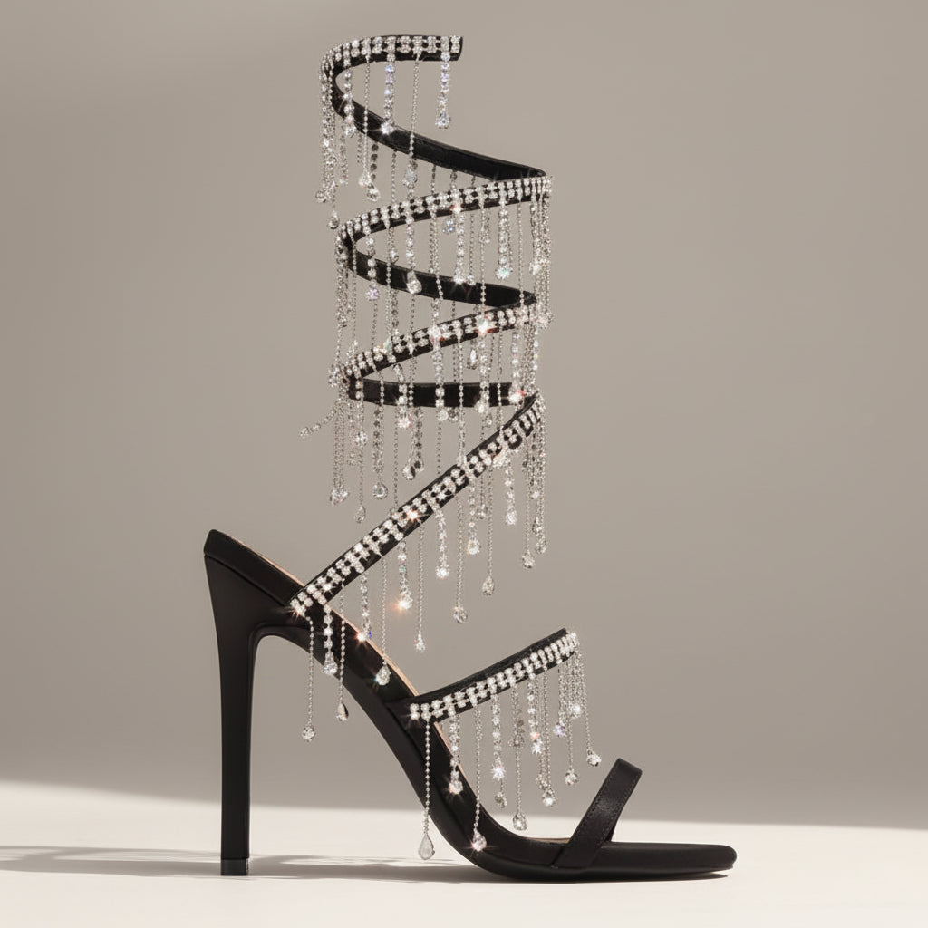 Sparkly Jewel Embellished Wrap Around Heels