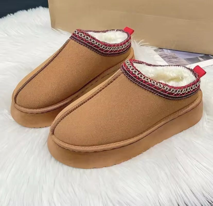 Fur Lined Suede Low Top Slip On Winter Boots