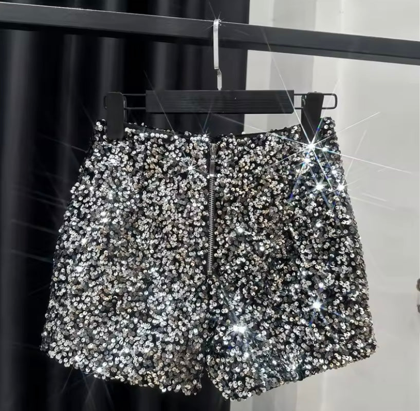 Sparkly Sequin Zip Up Mini Shorts