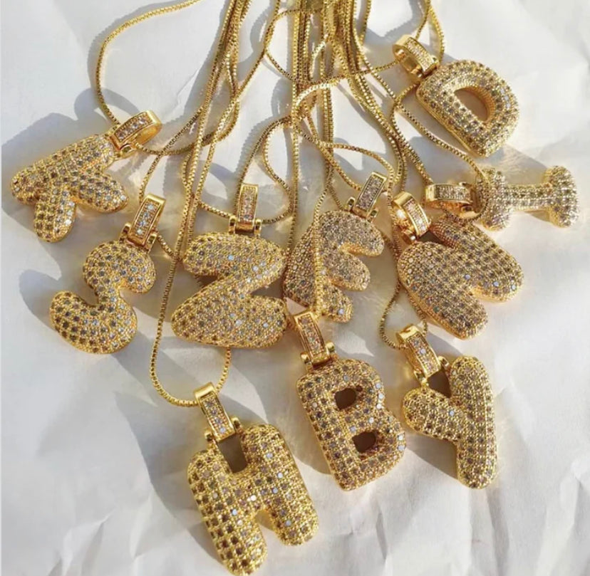 Sparkly Bubble Letter Initial Pendant Necklace
