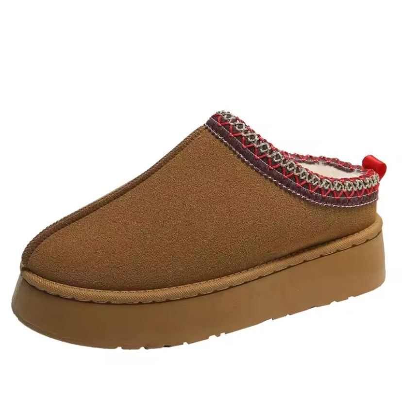 Fur Lined Suede Low Top Slip On Winter Boots