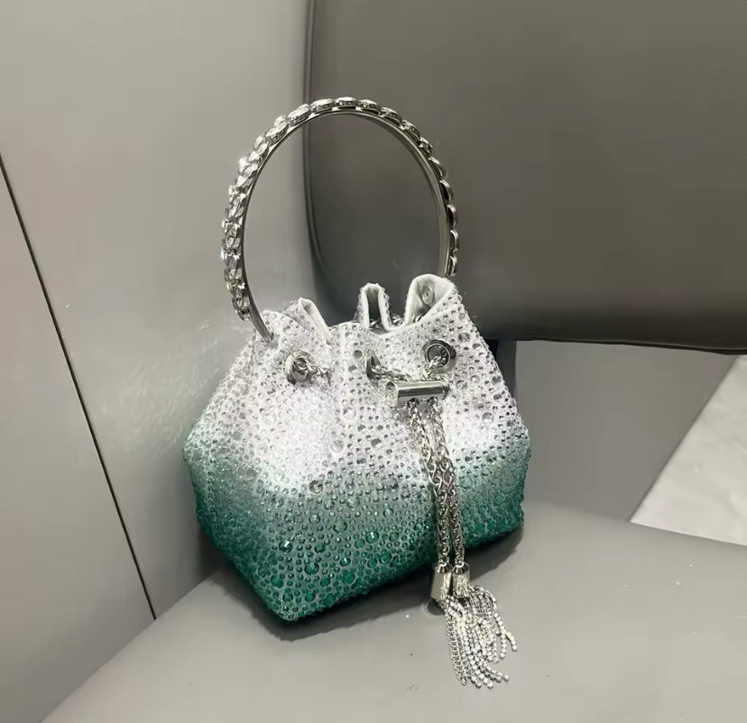 Water Droplets Effect Sparkly Tie Up Handbag