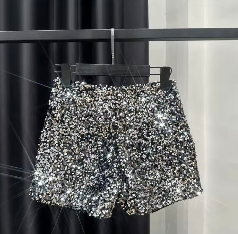 Sparkly Sequin Zip Up Mini Shorts