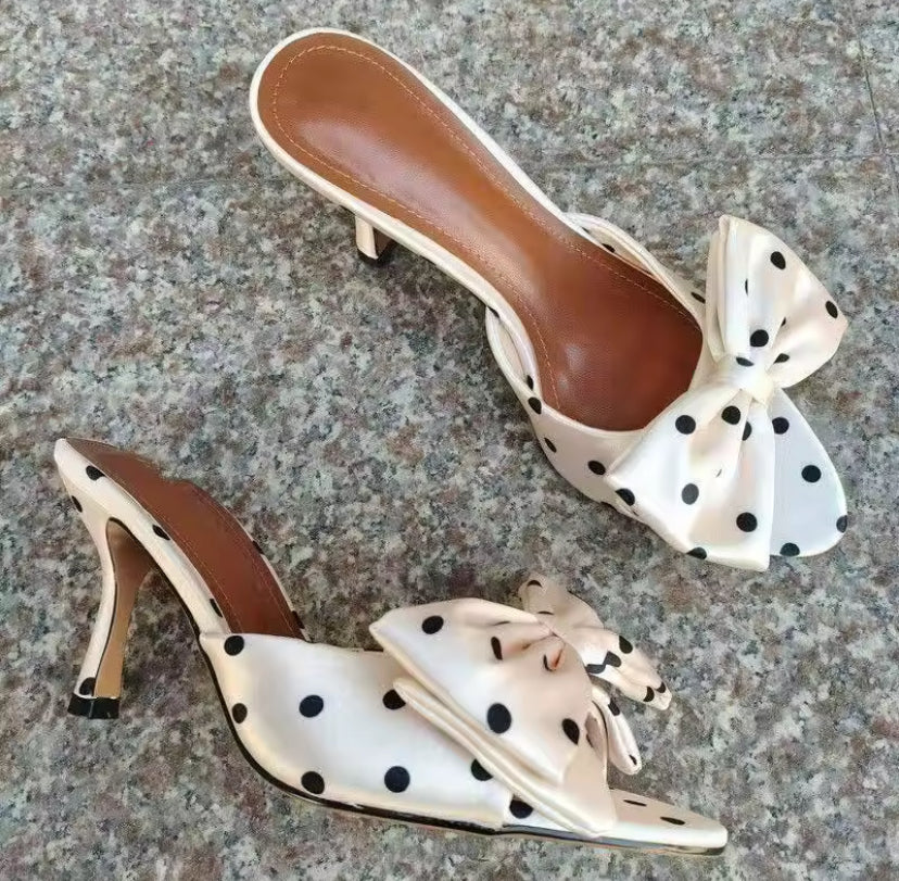 Polka Dot Satin Bow Heels