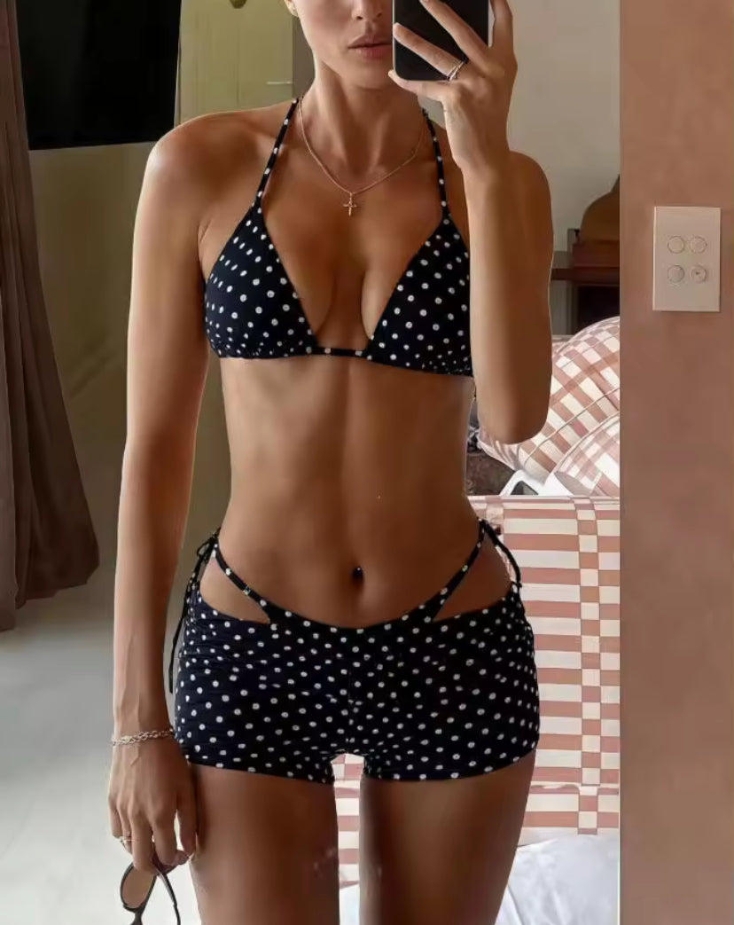 3pcs Polka Dot Shorts Bikini Set