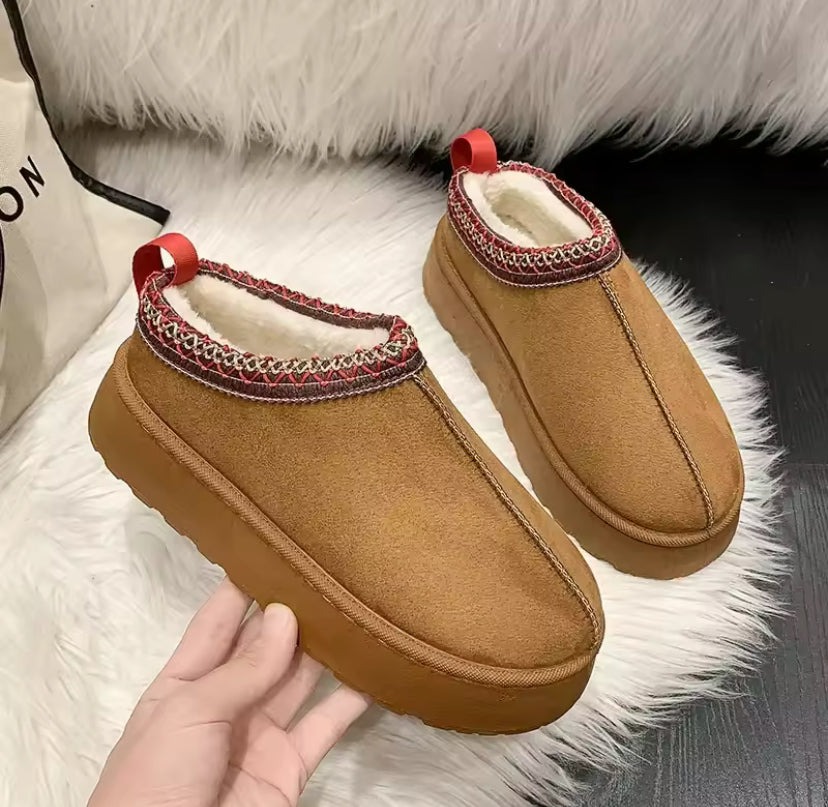 Fur Lined Suede Low Top Slip On Winter Boots