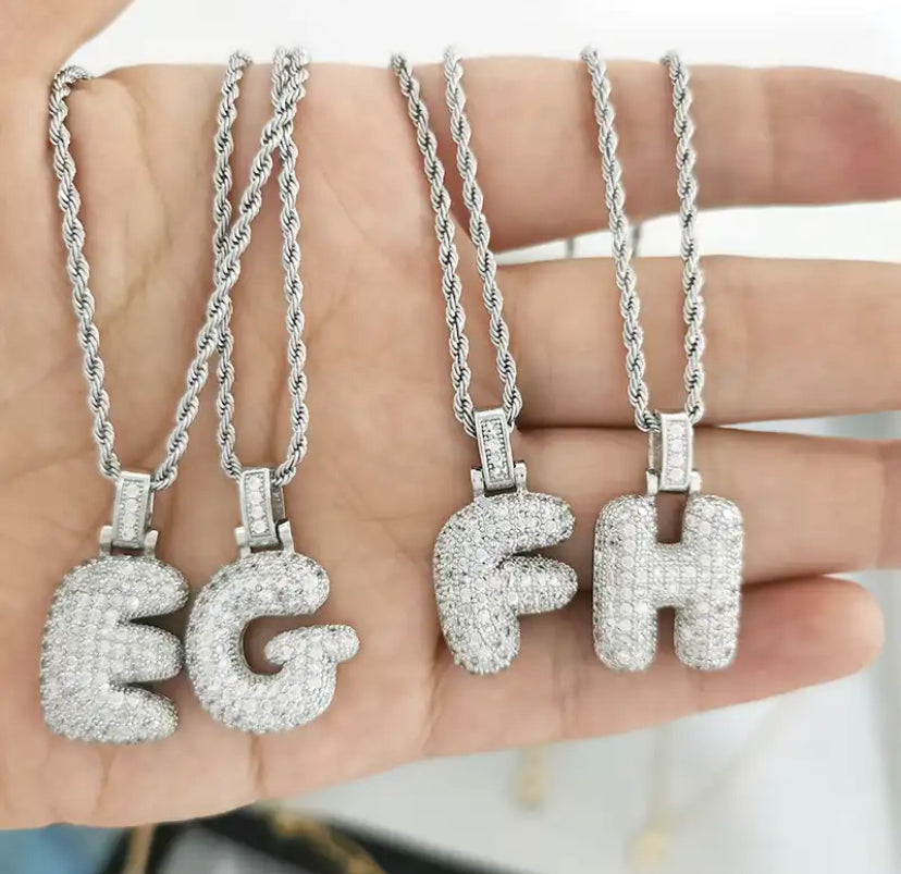 Sparkly Bubble Letter Initial Pendant Necklace
