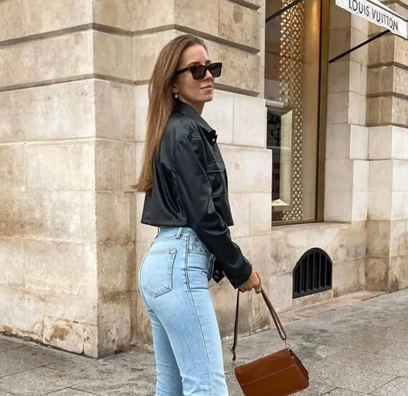 Cropped Faux Leather Jacket