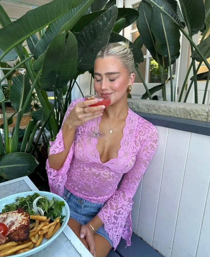 Lace Mesh Long Sleeve Top