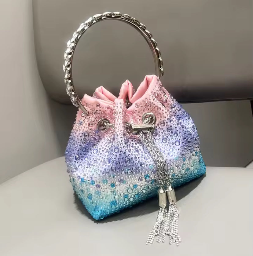 Water Droplets Effect Sparkly Tie Up Handbag