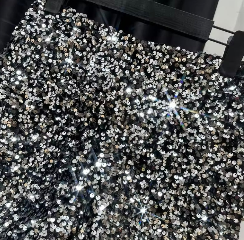 Sparkly Sequin Zip Up Mini Shorts