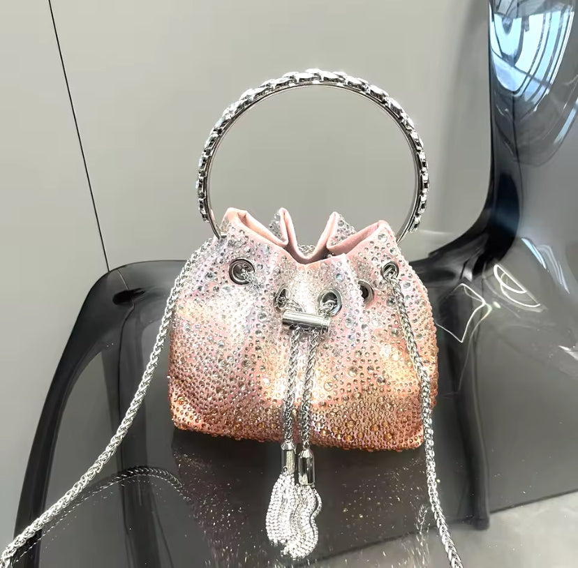 Water Droplets Effect Sparkly Tie Up Handbag