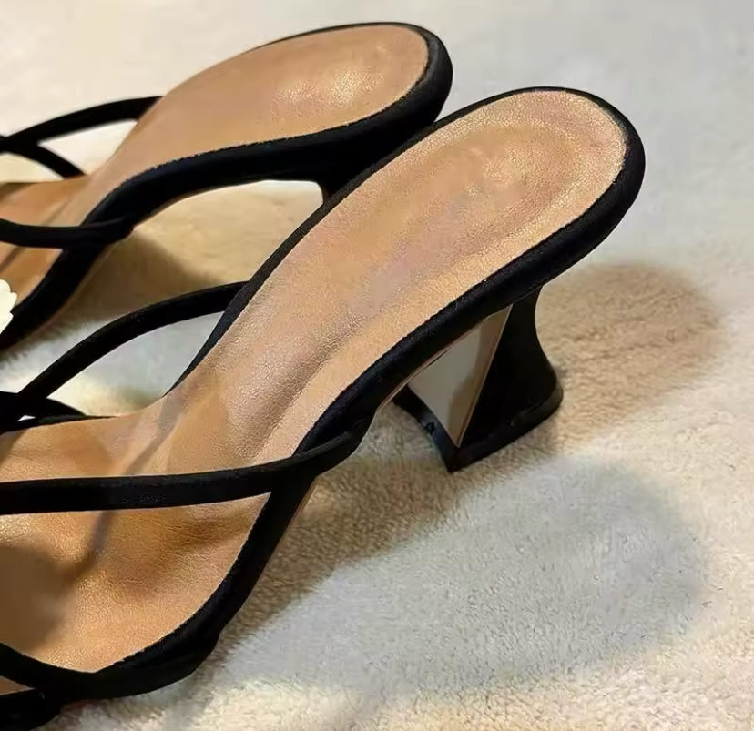 Butterfly Detail Open Toe Backless Heels