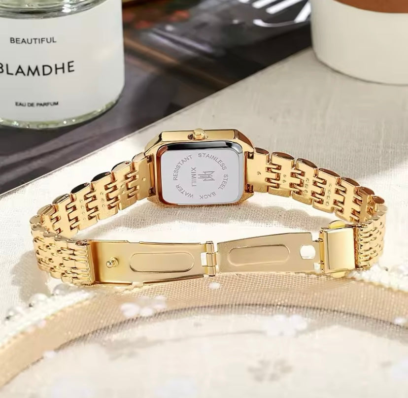 Gold & Silver Square Face Quartz Watch