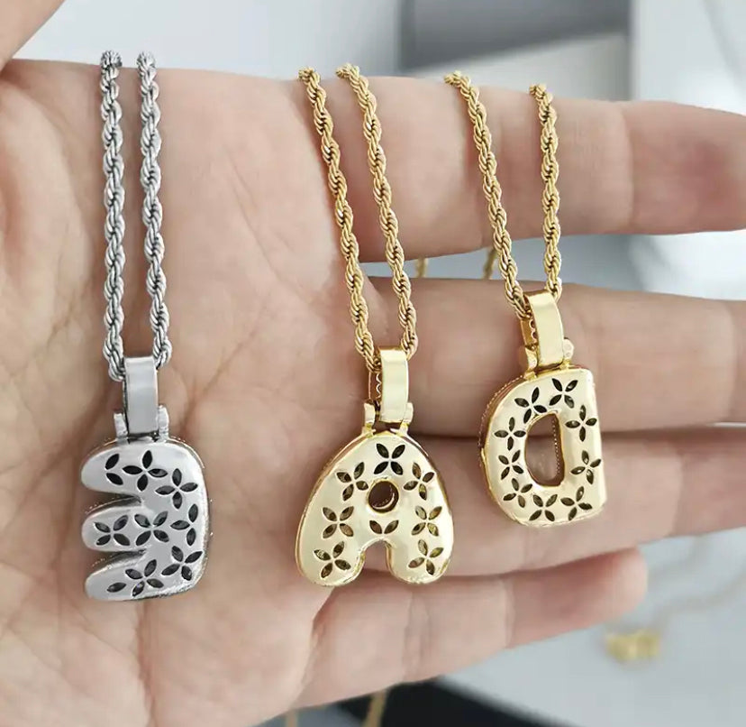 Sparkly Bubble Letter Initial Pendant Necklace