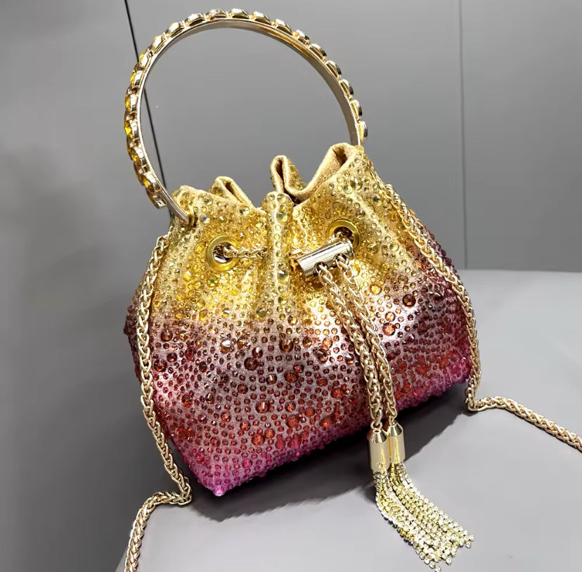Water Droplets Effect Sparkly Tie Up Handbag
