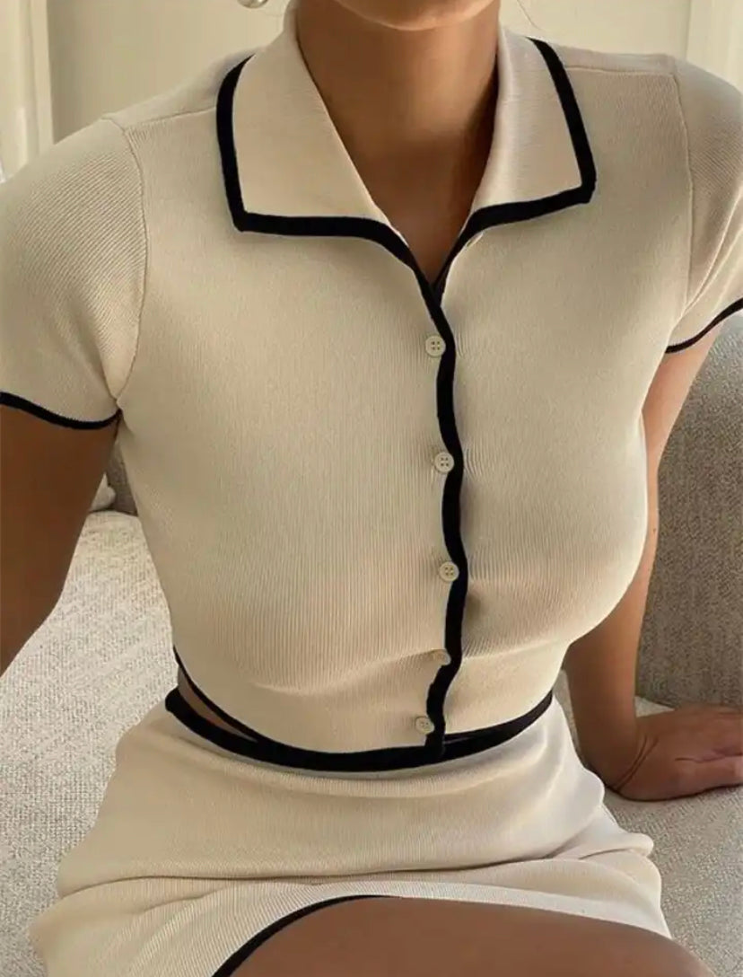 Contrast Seam Button Up Shirt & Skirt Co-ord