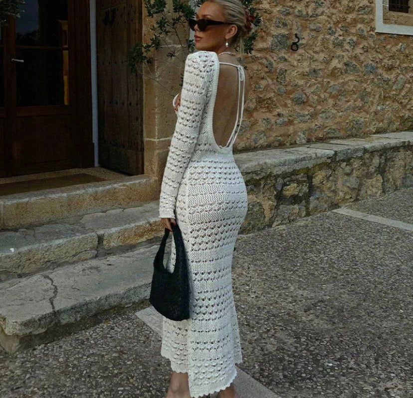 Backless White Crochet Beach Dress