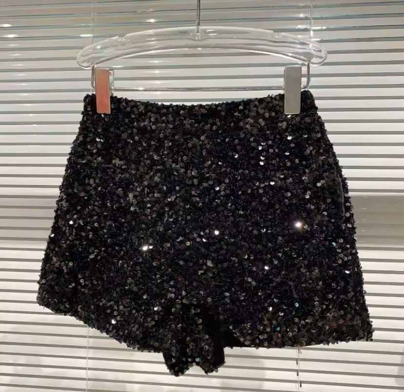 Sparkly Sequin Zip Up Mini Shorts