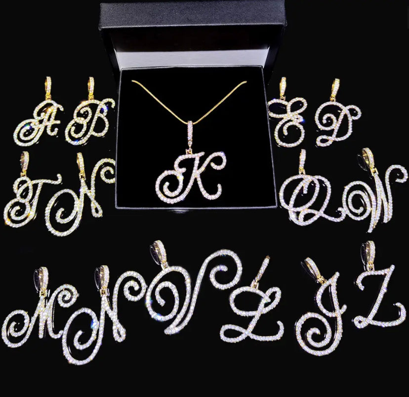 Cursive Letter Initial Pendant Necklace