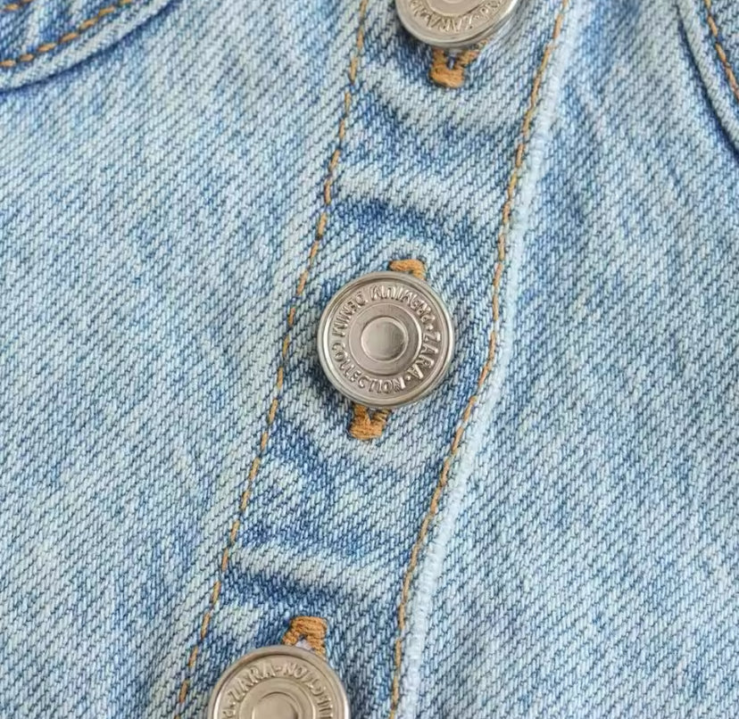 Denim Button Up Bandeau Crop Top