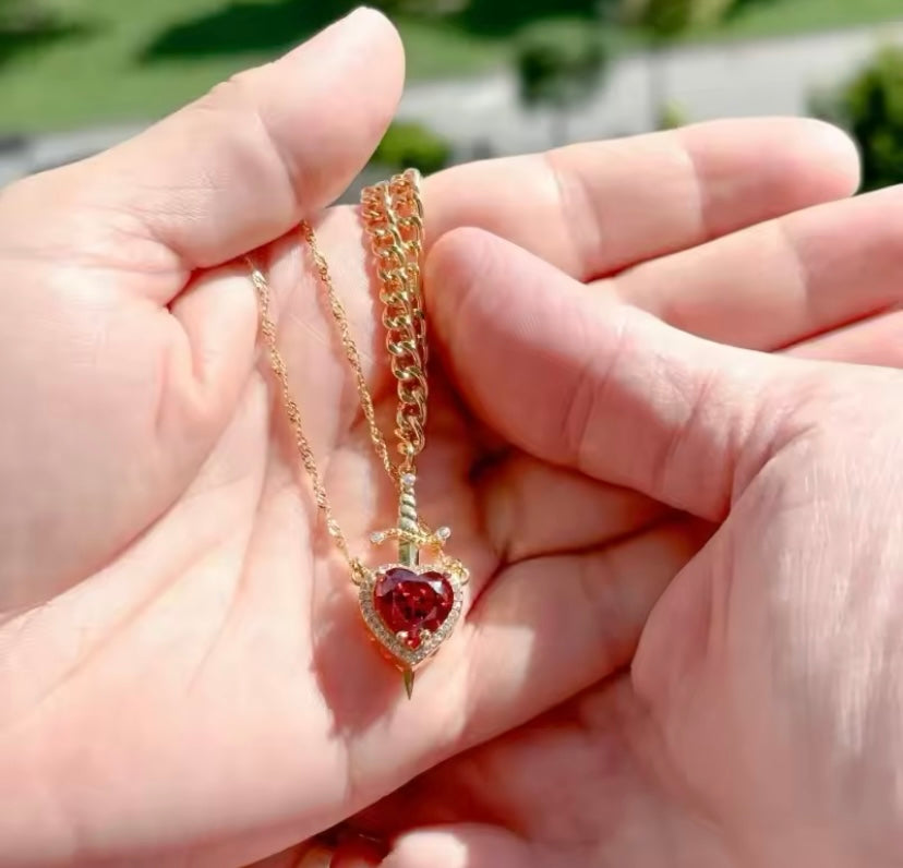 Heart & Sword Necklace Set