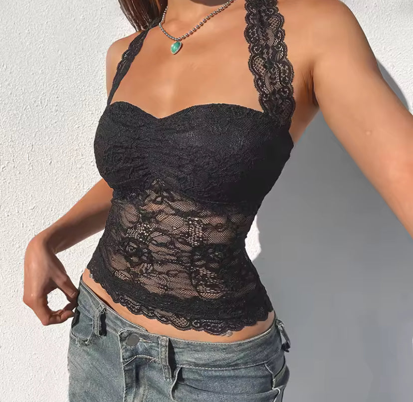 Lace Halter Cropped Top