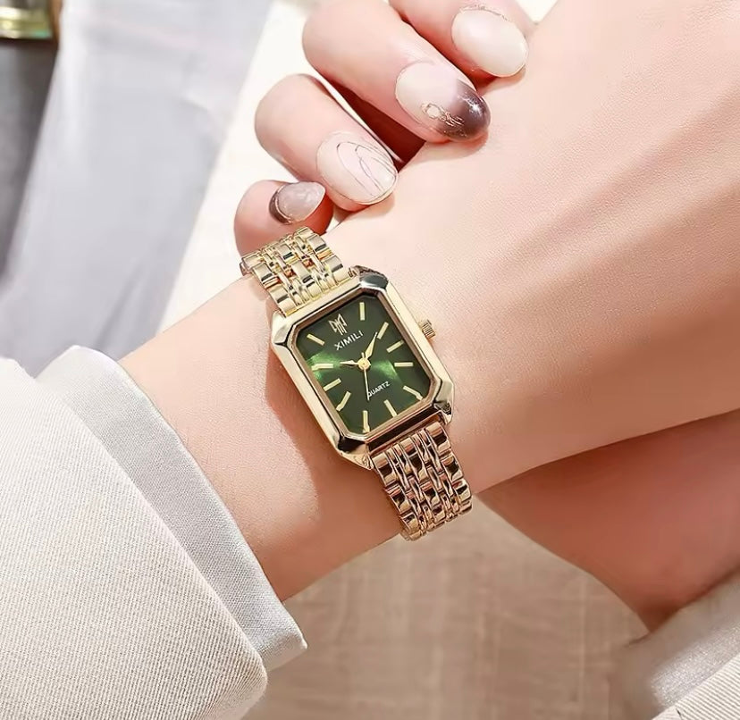 Gold & Silver Square Face Quartz Watch